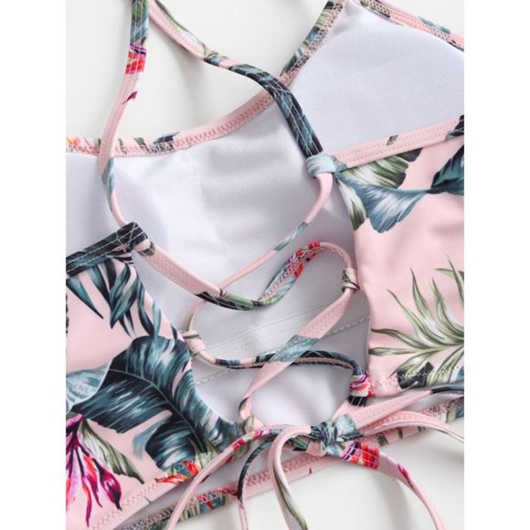 ZAFUL Vacation Leaf Print Lace-up Ruched Swimsuit   🌿🌿  NEW WITH TAGS! - Picture 6 of 12